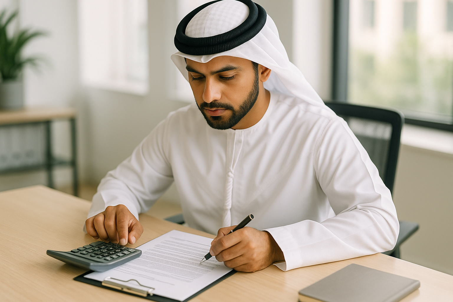 HR professional calculating UAE end-of-service gratuity for departing employee